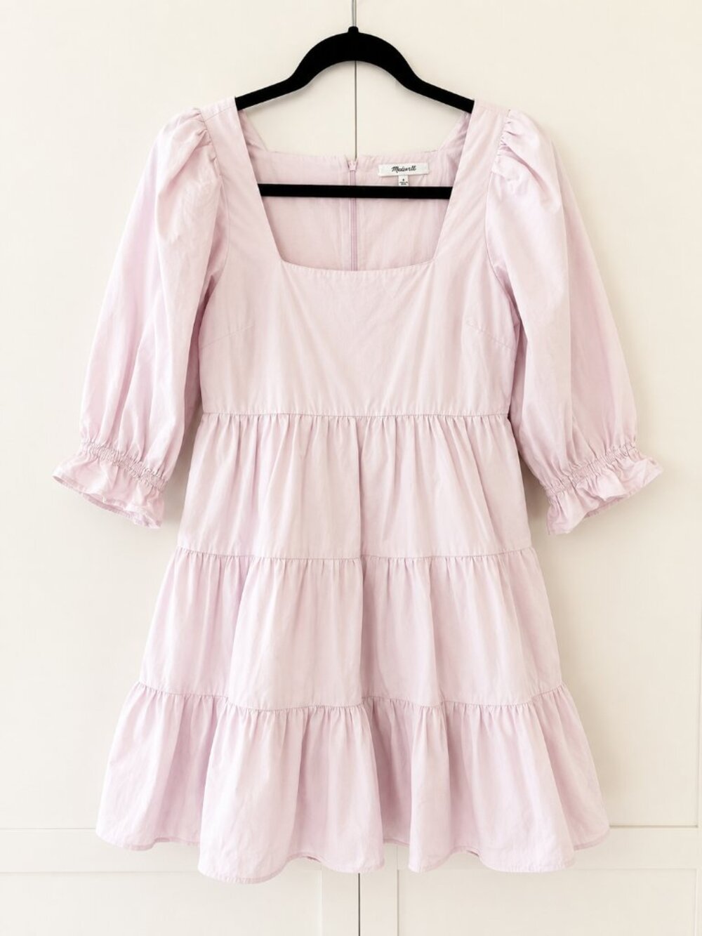 Madewell Light Pink Cotton Tiered Puff Sleeve Dress Size 0